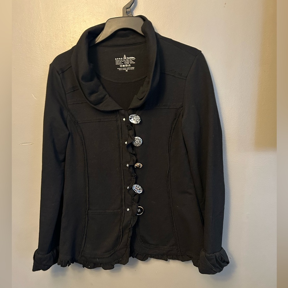 Neon Buddha jacket - black “multi-button” fitted blazer with ruffles - Picture 2 of 9